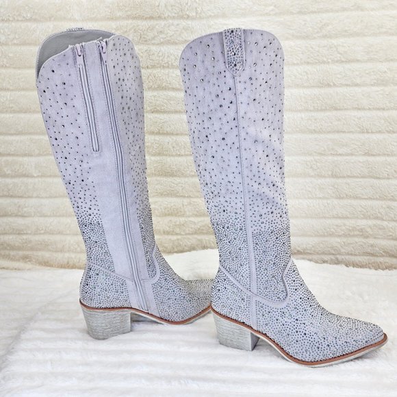 Wild Ones Glamour Cowboy Rhinestone Cowgirl Boots Tuck Zipper Plus Silver Gray - Picture 6 of 13